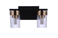 Bond Street 2-Light Bathroom Vanity Light in Flat Black with Satin Brass