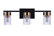 Bond Street 3-Light Bathroom Vanity Light in Flat Black with Satin Brass