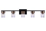 Bond Street 5-Light Bathroom Vanity Light in Flat Black with Satin Brass