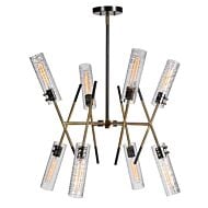 Telesto 8-Light Linear Pendant in Textured Black With Antique Brass