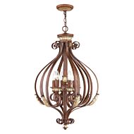 Villa Verona 6-Light Foyer Pendant in Hand Applied Verona Bronze w with Aged Gold Leafs