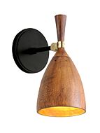 Corbett Utopia by Martyn Lawrence Bullard Wall Sconce in Black Brass Acacia Wood Shades