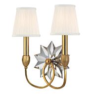 Hudson Valley Barton 2 Light 15 Inch Wall Sconce in Aged Brass
