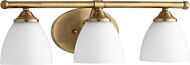 Quorum Brooks 3 Light 7 Inch Bathroom Vanity Light in Aged Brass with Satin Opal