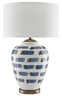 Currey & Company 33 Inch Brushstroke Table Lamp in White and Blue and Antique Brass