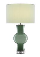 Duende 1-Light Table Lamp in Light and Dark Green with Polished Nickel with Clear