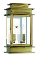 Princeton 2-Light Outdoor Wall Lantern in Antique Brass w with Polished Chrome Stainless Steel