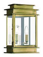 Princeton 2-Light Outdoor Wall Lantern in Antique Brass w with Polished Chrome Stainless Steel