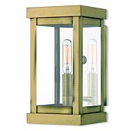 Hopewell 1-Light Outdoor Wall Lantern in Antique Brass w with Polished Chrome Stainless Steel