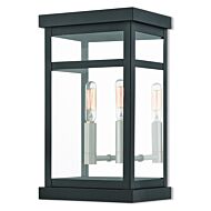 Hopewell 2-Light Outdoor Wall Lantern in Black w with Brushed Nickel Cluster and Polished Chrome Stainless Steel