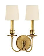 Hudson Valley Cohasset 2 Light 14 Inch Wall Sconce in Aged Brass