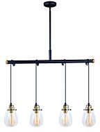 Kassidy 4-Light Linear Chandelier in Black and Natural Brass