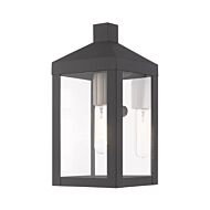 Nyack 1-Light Outdoor Wall Lantern in Scandinavian Gray w with Brushed Nickels and Polished Chrome Stainless Steel