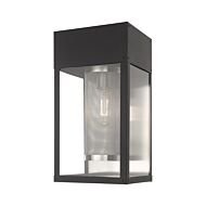 Franklin 1-Light Outdoor Wall Lantern in Black w with Brushed Nickel Stainless Steel