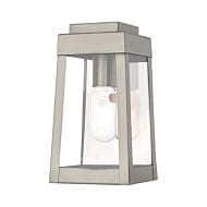 Oslo 1-Light Outdoor Wall Lantern in Brushed Nickel w with Polished Chrome Stainless Steel