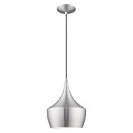 Waldorf 1-Light Mini Pendant in Brushed Aluminum w with Polished Chromes