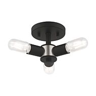 Copenhagen 3-Light Ceiling Mount in Black w with Brushed Nickels