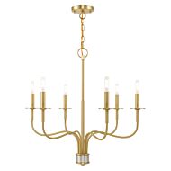 Lisbon 6-Light Chandelier in Satin Brass w with Brushed Nickel