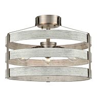 DVI Fort Garry 3-Light Semi-Flush Mount in Buffed Nickel and Birchwood