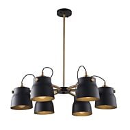 Artcraft Euro Industrial 6 Light Chandelier in Matte Black & Harvest Brass