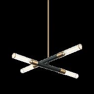 Matteo Tubo 4 Light Pendant Light In Matte Black With Aged Gold Brass