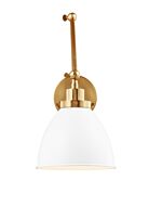 Wellfleet 1-Light Wall Sconce in Matte White with Burnished Brass