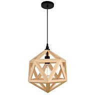 CWI Lante 1 Light Pendant With Black & Wood Finish