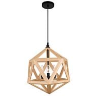 CWI Lante 3 Light Pendant With Black & Wood Finish