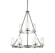 Feiss Jonah 9 Light Two Tier Chandelier in Satin Nickel / Chrome