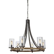 Feiss Angelo 6 Light Chandelier in Distressed Oak