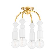 Flora 4-Light Semi-Flush Mount Ceiling Light in Aged Brass