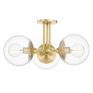 Meadow 3-Light Semi-Flush Mount Ceiling Light in Aged Brass