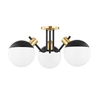 Miranda 3-Light LED Semi-Flush Mount Ceiling Light in Aged Brass with Soft Black