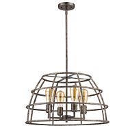 Rebarre 4-Light Antique Silver Drum Pendant With Open Cage Shade