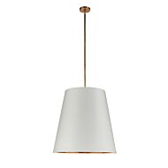 Alora Calor 3 Light Pendant Light in Vintage Brass With White Linen And Gold Parchment Shade