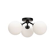 Cassia 3-Light Semi-Flush Mount in Matte Black with Opal Glass