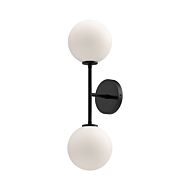 Cassia 2-Light Bathroom Vanity Light in Matte Black with Opal Glass