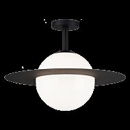 Matteo Saturn 1 Light Ceiling Light In Black With Opal Glass